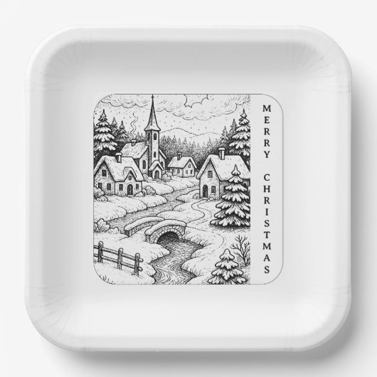 Christmas Village in Winter ペーパープレート (正面)