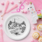 Christmas Village in Winter ペーパープレート (パーティー)