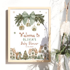 Christmas Village Neutral Baby Shower Welcome ポスター