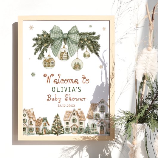 Christmas Village Neutral Baby Shower Welcome ポスター