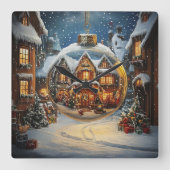 Christmas Village Ornament Wall Clock スクエア壁時計 (正面)