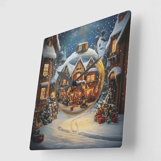Christmas Village Ornament Wall Clock スクエア壁時計 (傾斜)