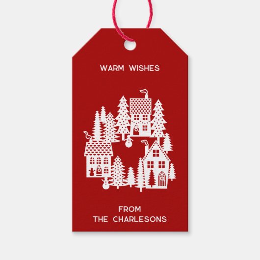 Christmas Village Red and White Personalized ギフトタグ (正面)