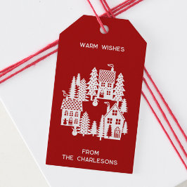 Christmas Village Red and White Personalized ギフトタグ