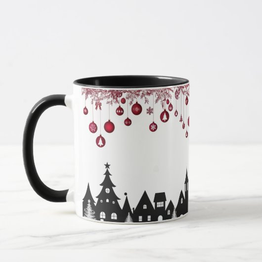 Christmas Village Silhouette – Red Ornaments マグカップ (左)