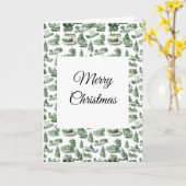 Christmas Village Themed Green Toile Design カード (黄色い花)
