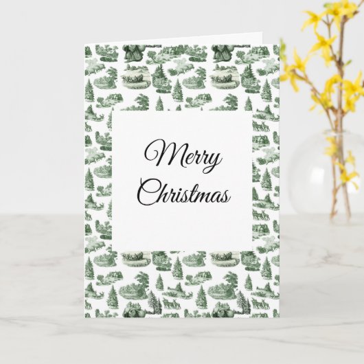 Christmas Village Themed Green Toile Design カード (黄色い花)