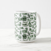 Christmas Village Themed Green Toile Design コーヒーマグカップ (正面右)