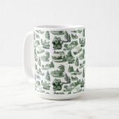Christmas Village Themed Green Toile Design コーヒーマグカップ (正面左)
