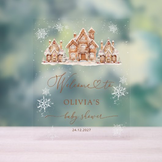 Christmas Village Winter Baby Shower Welcome アクリルサイン (ニュートラル)