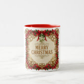 Christmas Vintage Ornate Gold Frame ツートーンマグカップ (中央)