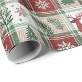 Christmas Vintage Plaid Holly & Deer Pattern ラッピングペーパー (ロールコーナー)