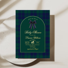 Christmas Vintage plaid rocking horse Baby Shower 箔招待状