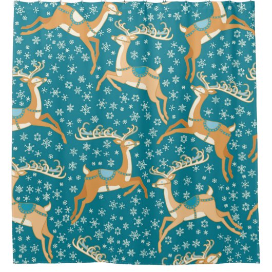 Christmas vintage seamless pattern with reindeer. シャワーカーテン (正面)