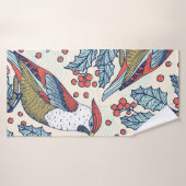 Christmas vintage seamless pattern with waxwings a バスタオル (バスタオル)
