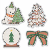 Christmas Vinyl Stickers: Cute Bear, Tree, Bow シール (正面)