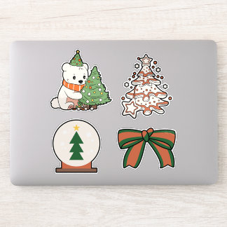 Christmas Vinyl Stickers: Cute Bear, Tree, Bow シール
