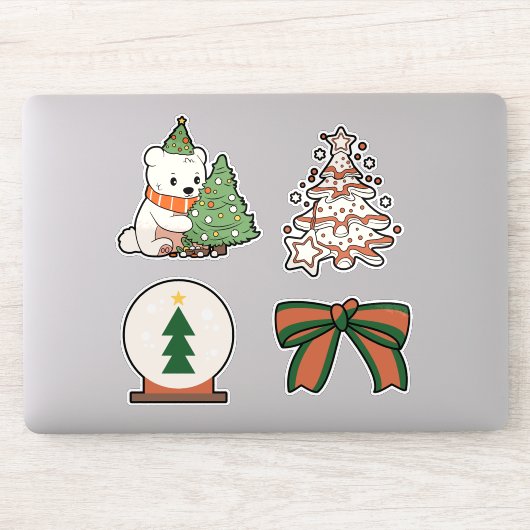 Christmas Vinyl Stickers: Cute Bear, Tree, Bow シール (コンピューター)