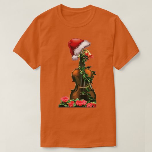 Christmas Violin with Santa hat Tシャツ (デザイン正面)