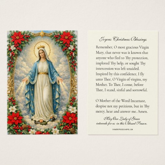 Christmas Virgin Mary Memorare Prayer Poinsettia (正面&裏面)