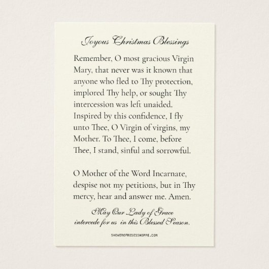 Christmas Virgin Mary Memorare Prayer Poinsettia (裏面)