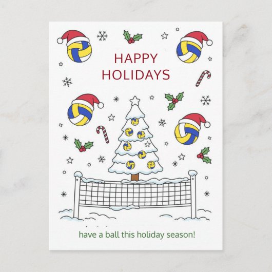 Christmas volleyball Ball Santa Hat Greeting Cards シーズンポストカード (正面)