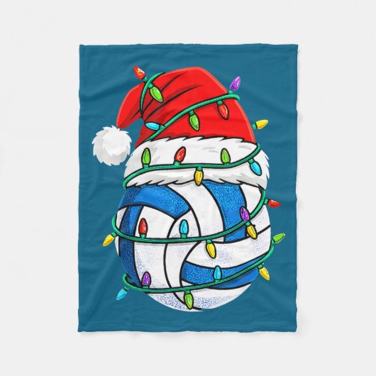 Christmas Volleyball Santa Hat Lights Srts Xmas Pa フリースブランケット (正面)