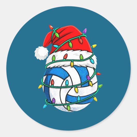 Christmas Volleyball Santa Hat Lights Srts Xmas Pa ラウンドシール (正面)