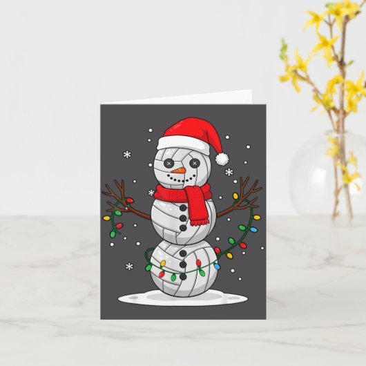 Christmas Volleyball Snowman Santa Hat Funny Holid カード (黄色い花)