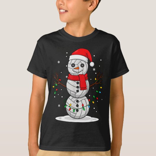 Christmas Volleyball Snowman Santa Hat Funny Holid Tシャツ (正面)
