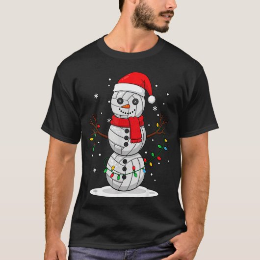 Christmas Volleyball Snowman Santa Hat Funny Holid Tシャツ (正面)