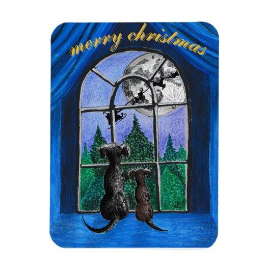 christmas "waiting for santa" springador dogs マグネット (縦)