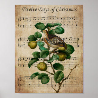 Christmas Wall Art-Partridge in a Pear Tree ポスター