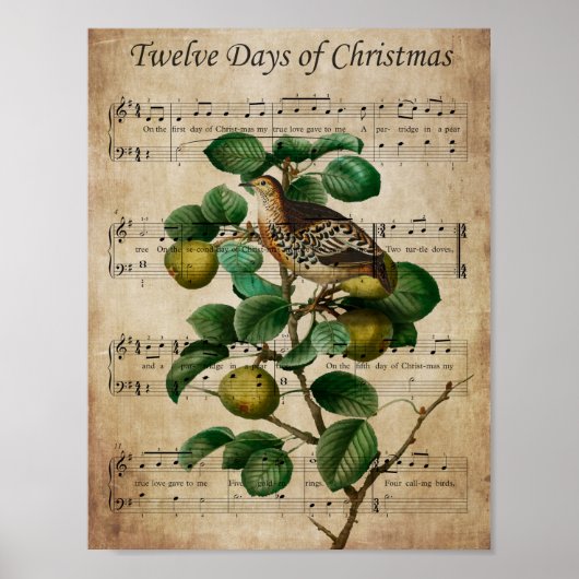 Christmas Wall Art-Partridge in a Pear Tree ポスター (正面)