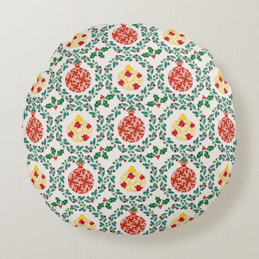 Christmas Warmth Floral Round Pillow ラウンドクッション (正面)