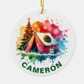 Christmas Watercolor Camping Custom Name セラミックオーナメント (正面)