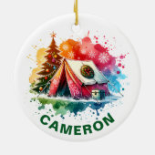Christmas Watercolor Camping Custom Name セラミックオーナメント (裏面)