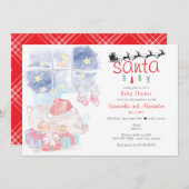 Christmas Watercolor Celestial Santa Baby Shower 招待状 (正面/裏面)