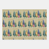Christmas Watercolor Christmas Trees Pink Tree  ラッピングペーパーシート (正面)