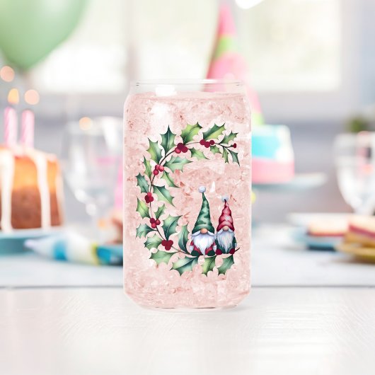 Christmas Watercolor Gnomes Sitting On Holly Twig ガラス缶 (インサイチュ (バースデー))