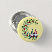 Christmas Watercolor Gnomes Sitting On Holly Twig 缶バッジ (正面&裏面)