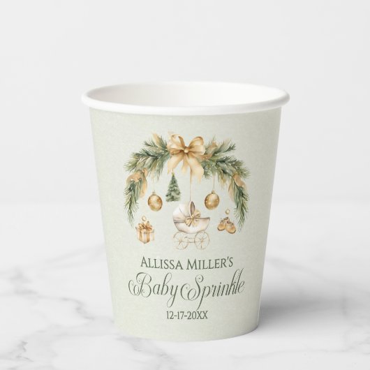 Christmas Watercolor Greenery Winter Baby Sprinkle 紙コップ (裏面)