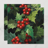 Christmas watercolor Holly berry leaves botanical  シーズンカード (正面/裏面)