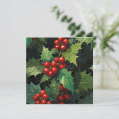 Christmas watercolor Holly berry leaves botanical  シーズンカード (スタンド正面)