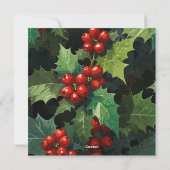 Christmas watercolor Holly berry leaves botanical  シーズンカード (裏面)