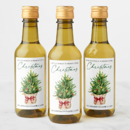 Christmas Watercolor Pine Red Bow Calligraphy Mini ワインラベル