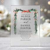 Christmas Watercolor Red Bow Winter Wedding アクリル招待状
