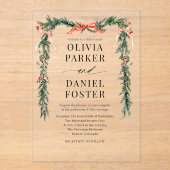 Christmas Watercolor Red Bow Winter Wedding アクリル招待状 (正面)