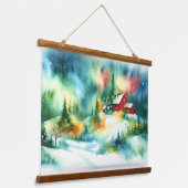 Christmas Watercolor Rural Winter Scene 吊り下げ型タペストリー (傾斜あり)