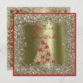 CHRISTMAS WEDDING CRYSTAL Gold Sparkle Invitation 招待状 (正面/裏面)